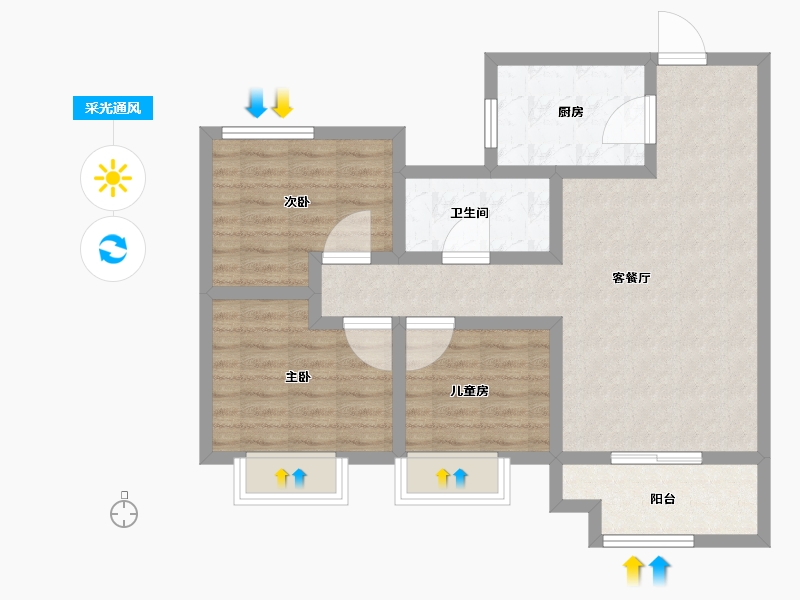 河南省-郑州市-金地正华·漾时代-76.00-户型库-采光通风