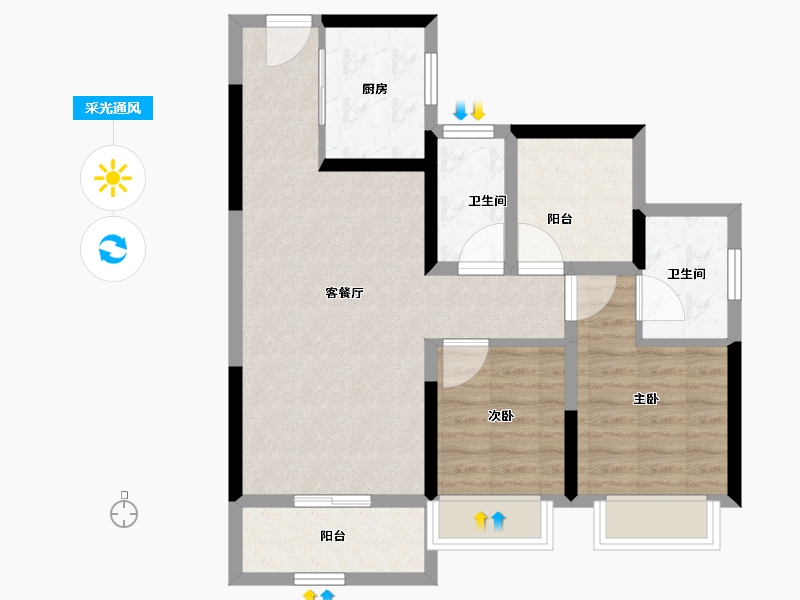 广东省-珠海市-碧桂园·华发滨海天际-71.88-户型库-采光通风