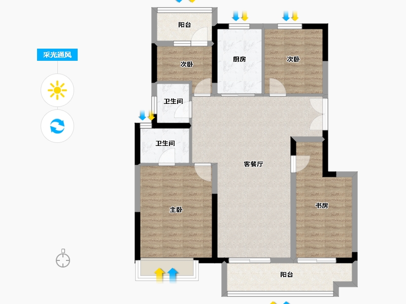 河南省-郑州市-东原·满庭芳-100.23-户型库-采光通风