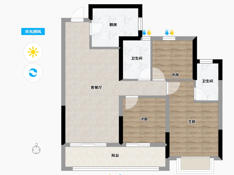 浙江省-金华市-都会文澜-74.22-户型库-采光通风