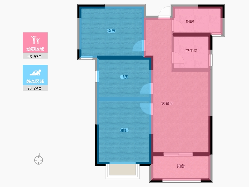 河南省-郑州市-蓝宝·桃源里-71.60-户型库-动静分区