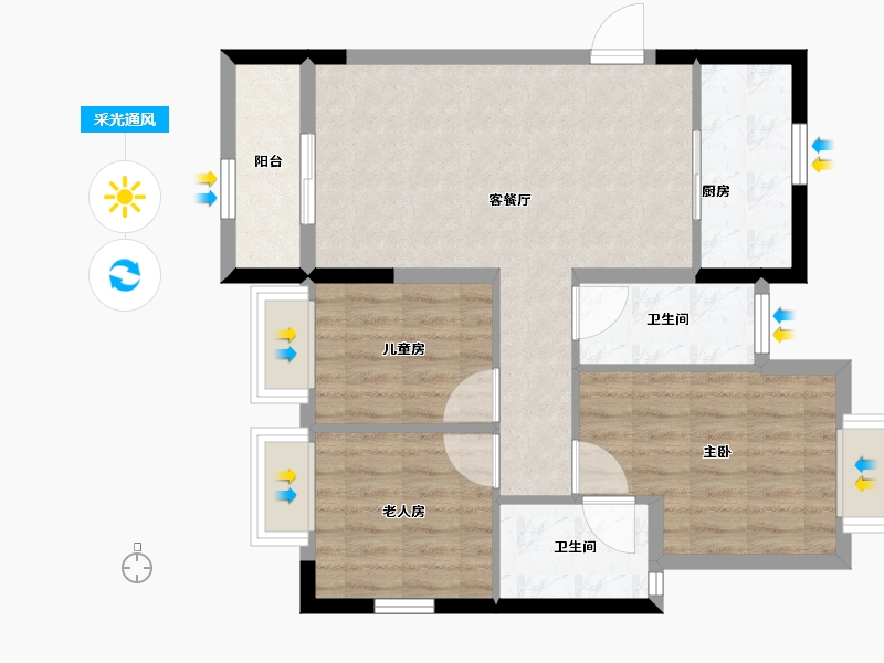 广东省-珠海市-中铁·金海澜廷-71.05-户型库-采光通风