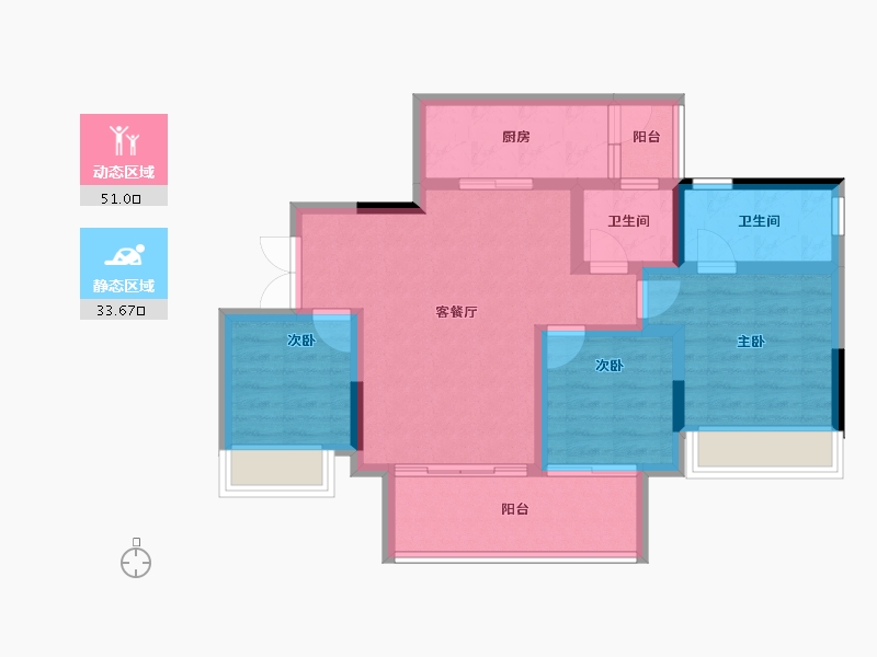 重庆-重庆市-海成金科印江府-74.62-户型库-动静分区