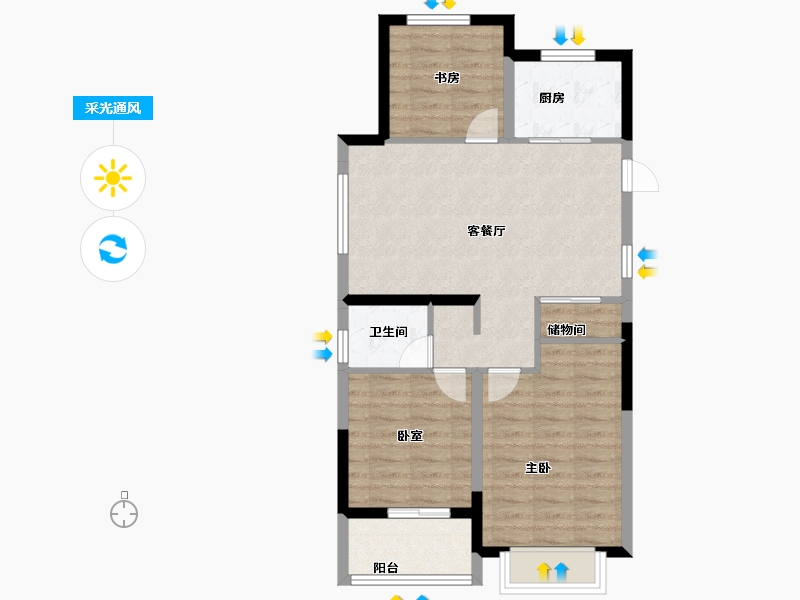 浙江省-金华市-都会文澜-70.40-户型库-采光通风