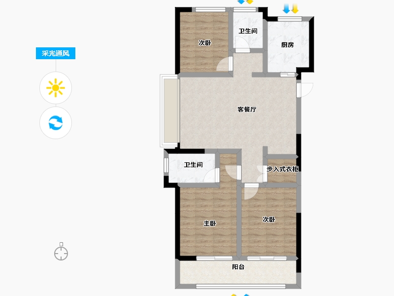 浙江省-湖州市-绿城晓园-89.60-户型库-采光通风