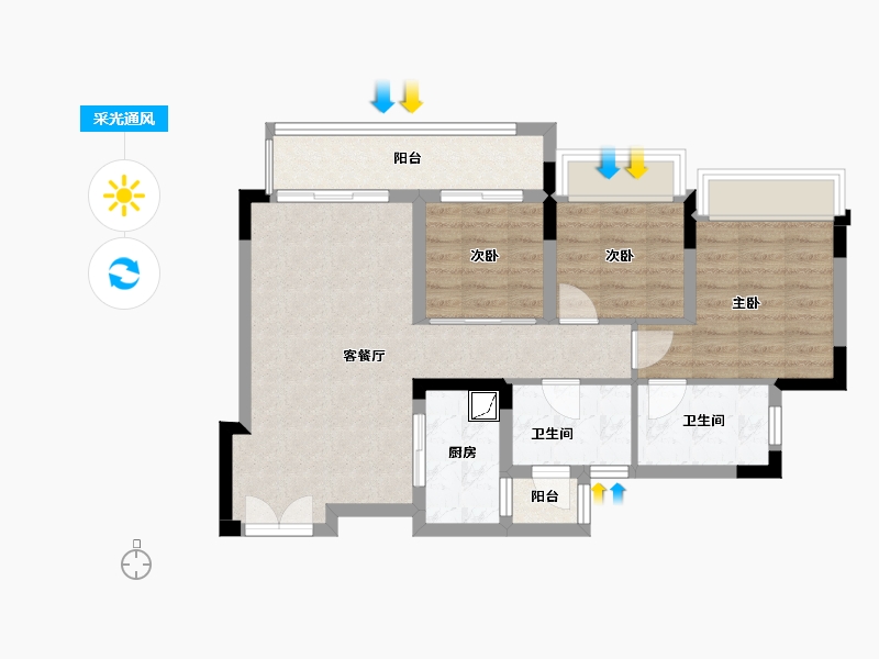 重庆-重庆市-金科美的新天宸-73.28-户型库-采光通风