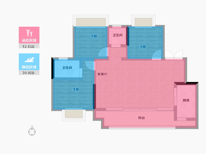 重庆-重庆市-海成金科印江府-73.85-户型库-动静分区