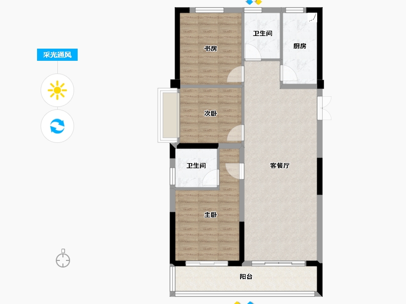 浙江省-温州市-蓝光广城未来天辰-89.60-户型库-采光通风