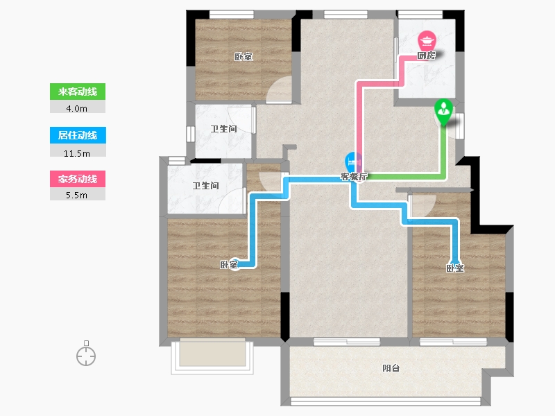 浙江省-宁波市-鸿程璟麟府-88.80-户型库-动静线