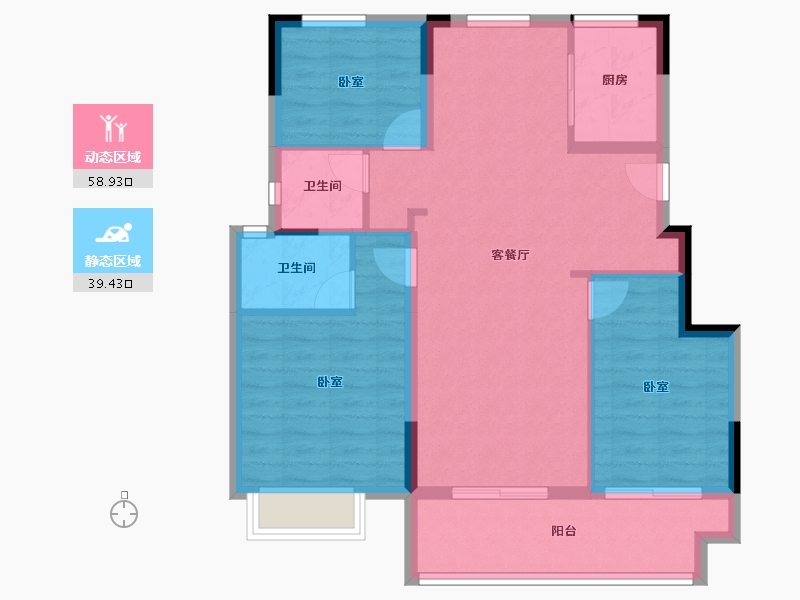 浙江省-宁波市-鸿程璟麟府-88.80-户型库-动静分区