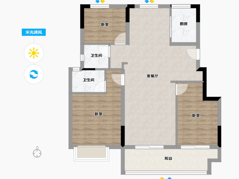 浙江省-宁波市-鸿程璟麟府-88.80-户型库-采光通风