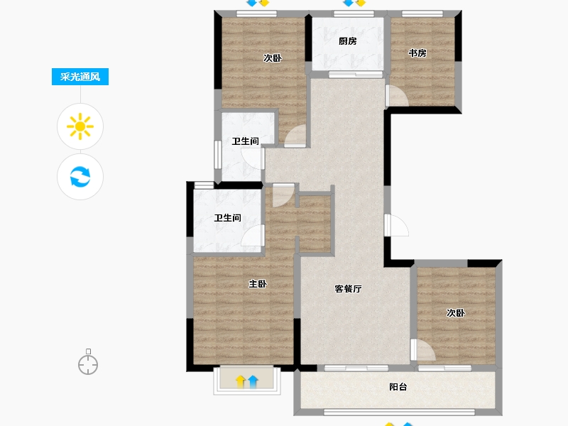 浙江省-宁波市-中交阳光城春风暴里-106.96-户型库-采光通风