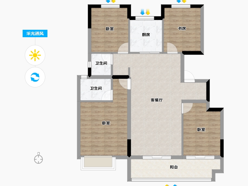 浙江省-宁波市-鸿程璟麟府-98.96-户型库-采光通风