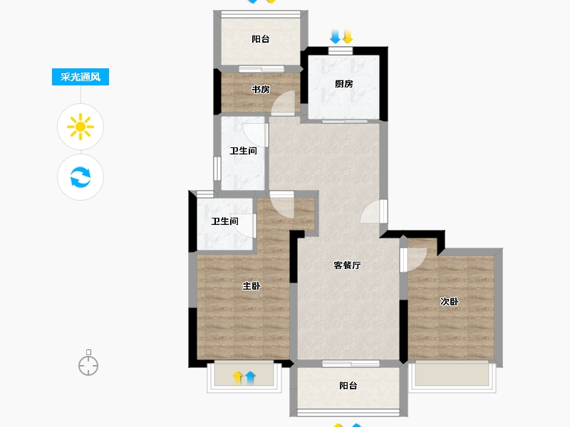 河南省-郑州市-东青·云锦熙悦-74.41-户型库-采光通风