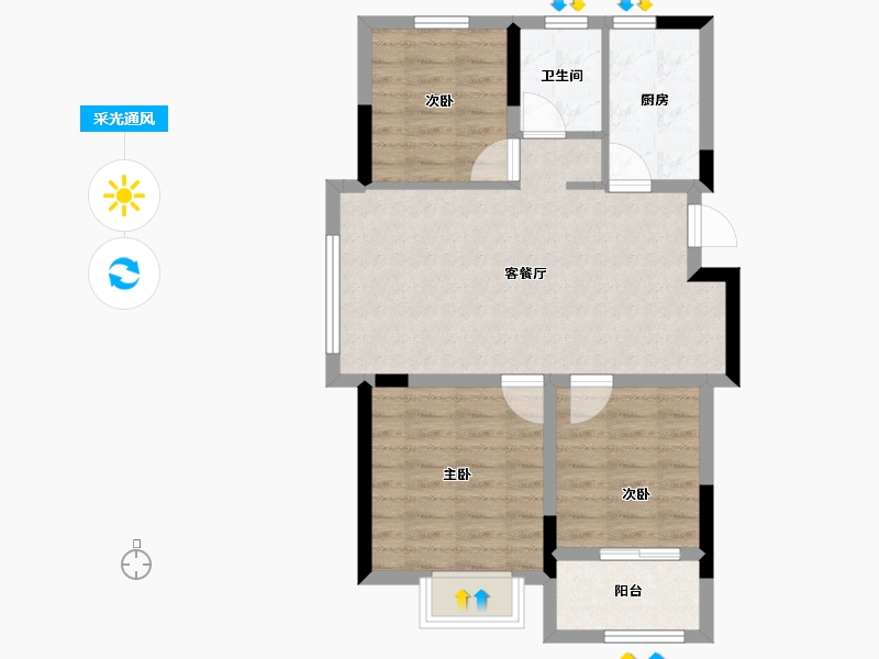 浙江省-金华市-天阳兰花名邸-66.39-户型库-采光通风