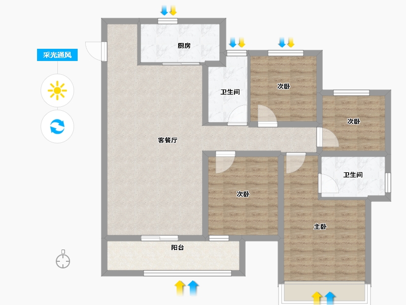 河南省-郑州市-龙湖·景粼玖序-100.00-户型库-采光通风