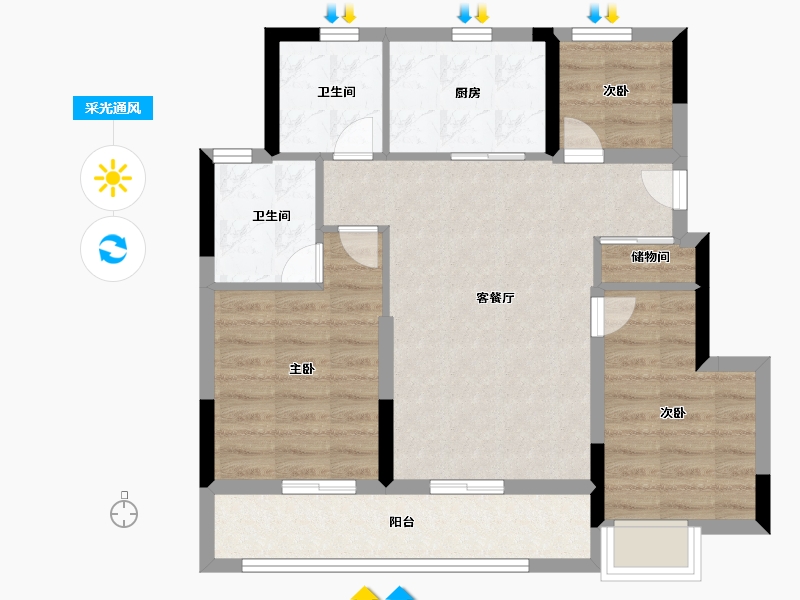 浙江省-金华市-金地中海都汇拾光-71.20-户型库-采光通风