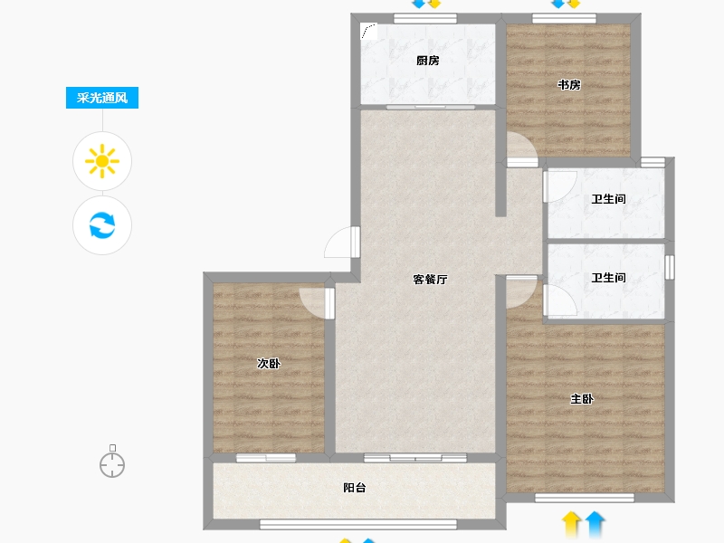 山东省-潍坊市-榕树苑-104.98-户型库-采光通风