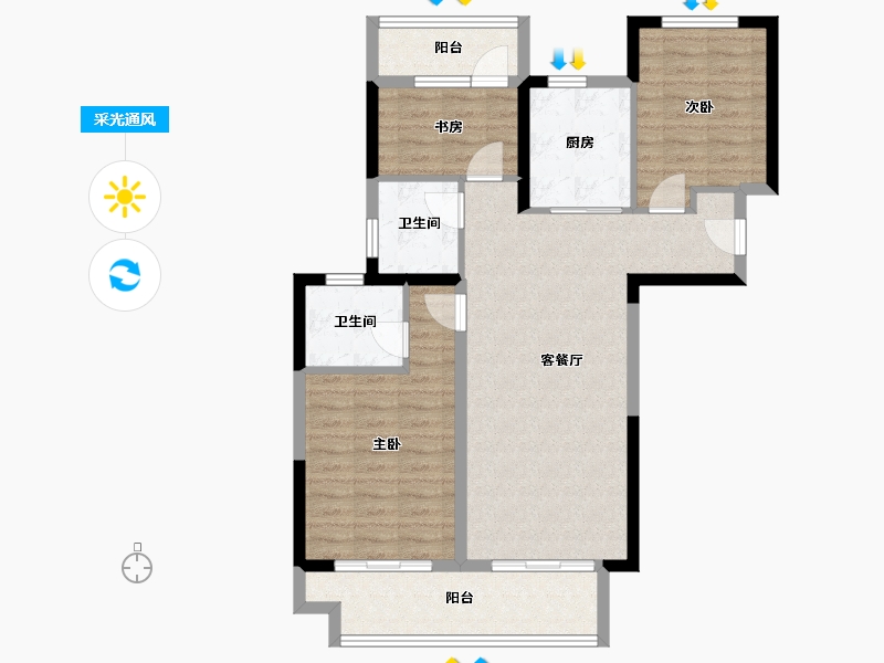 河南省-郑州市-东原·满庭芳-87.96-户型库-采光通风