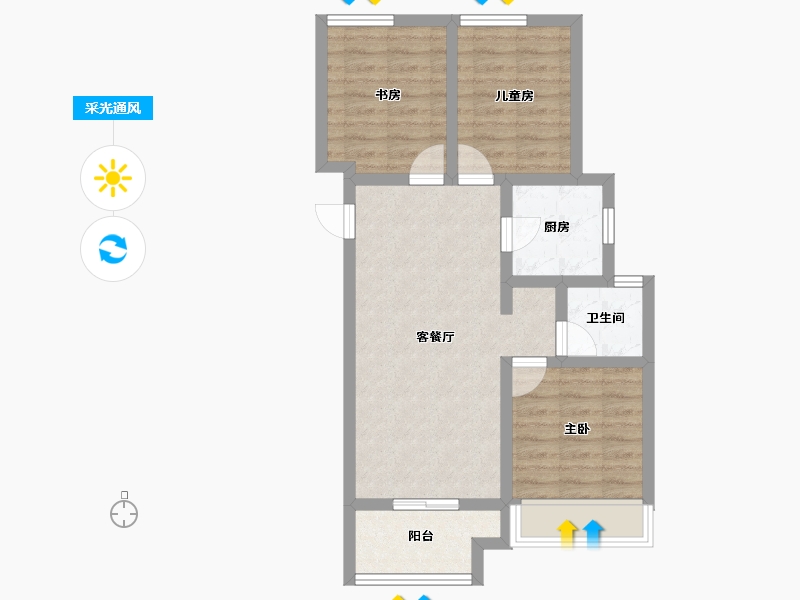 河南省-郑州市-金地正华·漾时代-63.92-户型库-采光通风