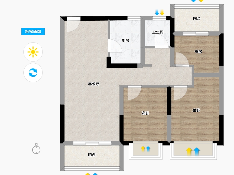 河南省-郑州市-东青·云锦熙悦-67.37-户型库-采光通风