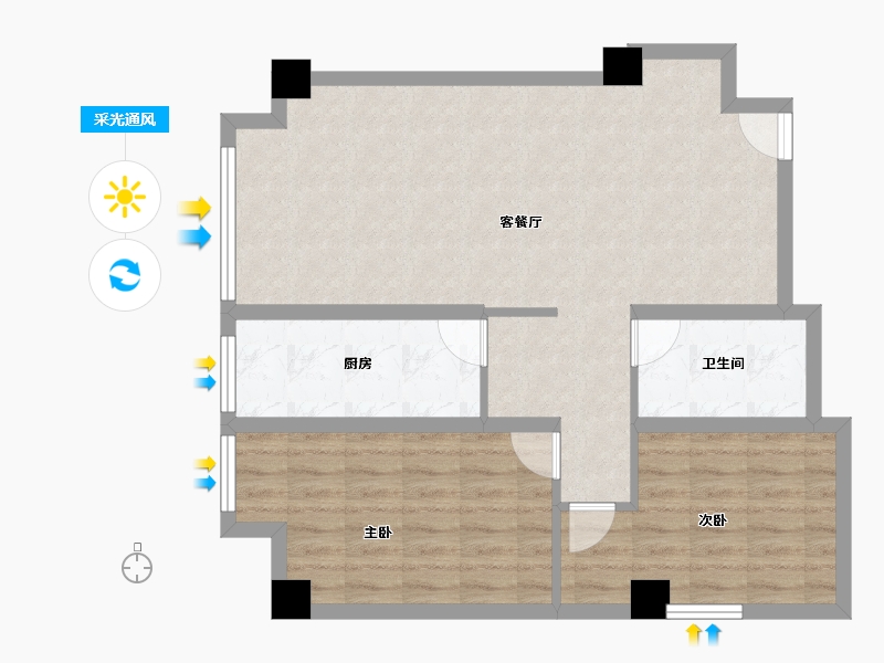 陕西省-西安市-温泉花园2期-77.65-户型库-采光通风