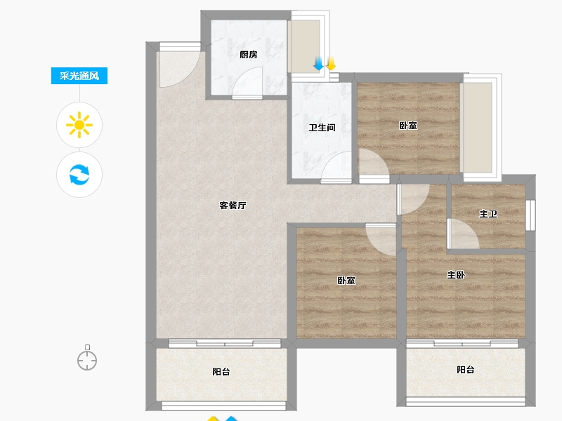 广东省-深圳市-尖岗山壹号花园-68.59-户型库-采光通风