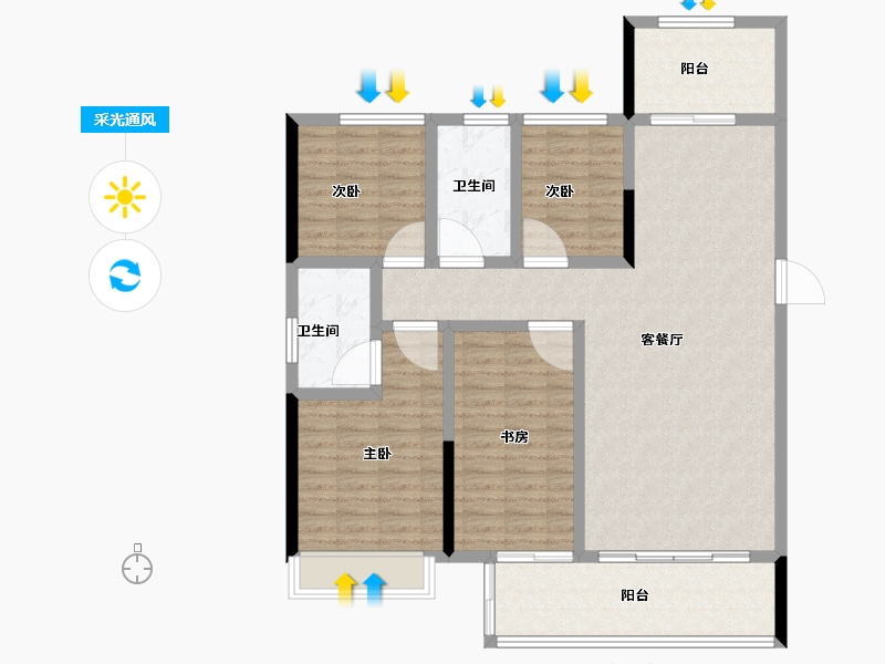 河南省-郑州市-鑫苑府-117.60-户型库-采光通风