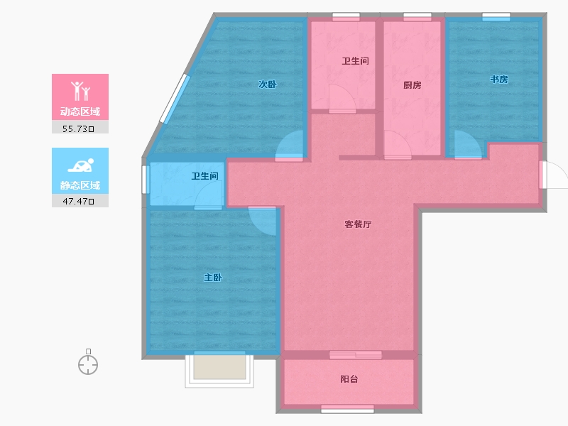 河南省-郑州市-蓝宝·桃源里-91.60-户型库-动静分区