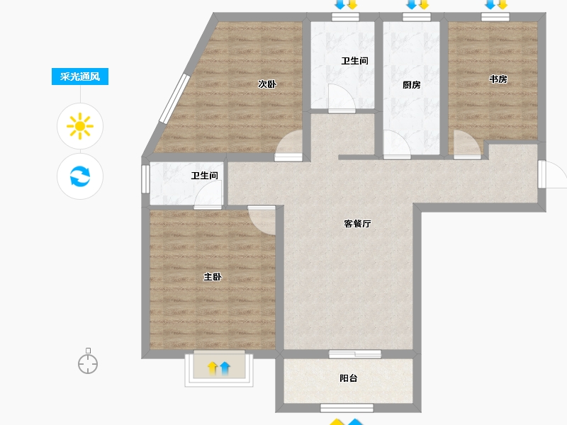 河南省-郑州市-蓝宝·桃源里-91.60-户型库-采光通风