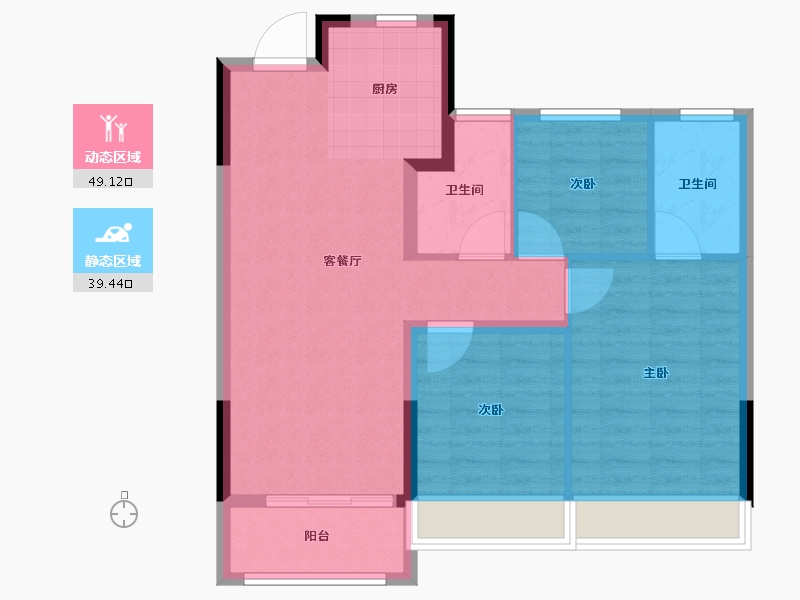 江苏省-苏州市-滨江东原印江澜-80.00-户型库-动静分区