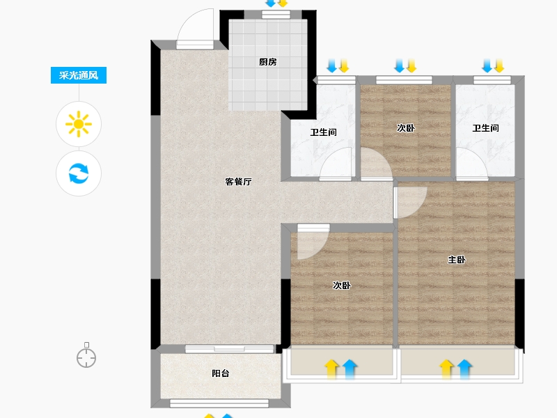 江苏省-苏州市-滨江东原印江澜-80.00-户型库-采光通风