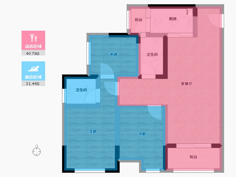 重庆-重庆市-北辰悦来壹号-62.40-户型库-动静分区