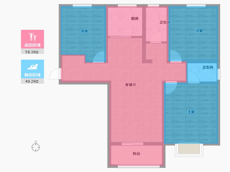 河南省-郑州市-蓝宝·桃源里-96.00-户型库-动静分区