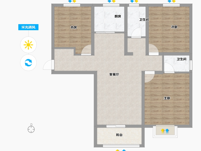 河南省-郑州市-蓝宝·桃源里-96.00-户型库-采光通风