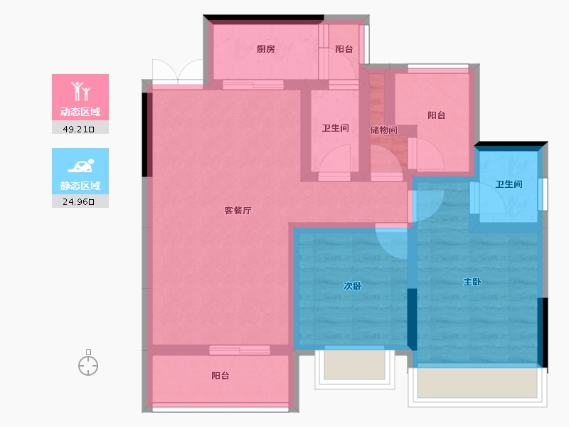 重庆-重庆市-大足森柯西城国际-63.99-户型库-动静分区