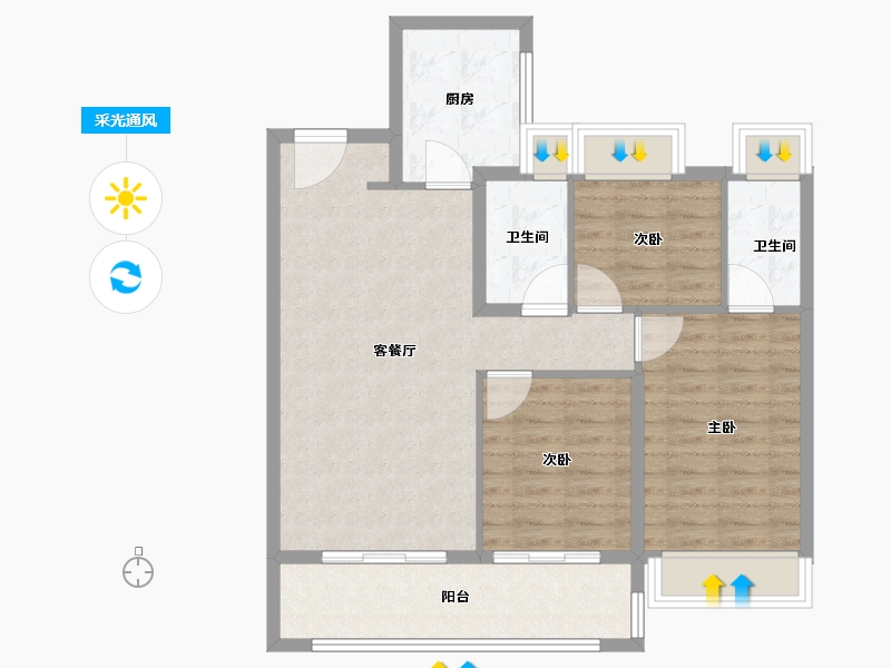 江苏省-苏州市-金地自在春晓-84.80-户型库-采光通风