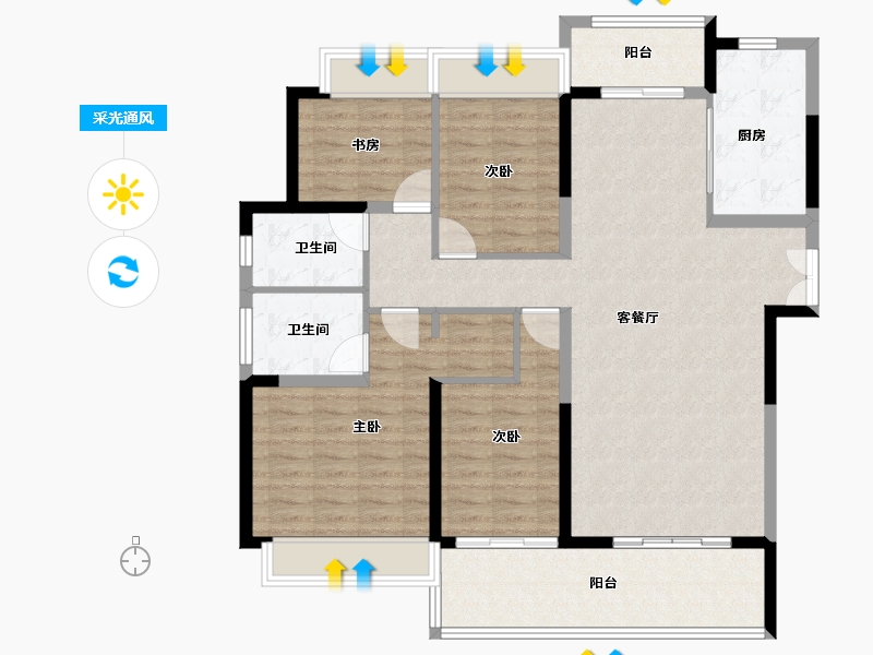 江苏省-苏州市-南山观枫四季花园-120.00-户型库-采光通风