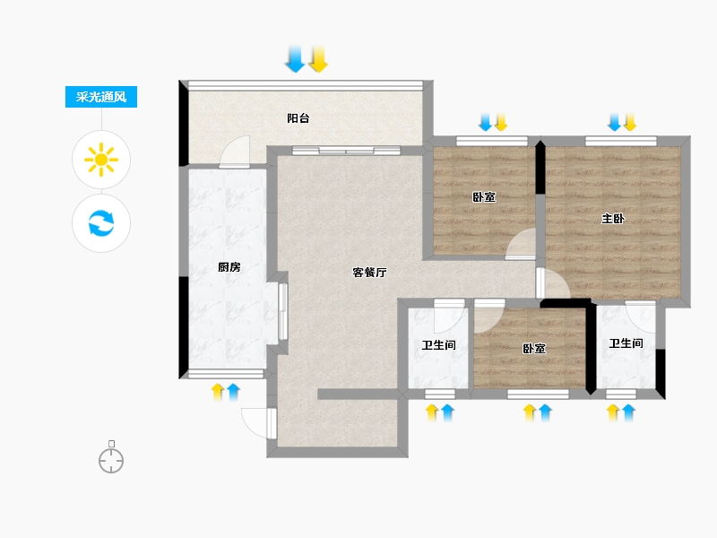 四川省-成都市-瀚城绿洲-83.36-户型库-采光通风