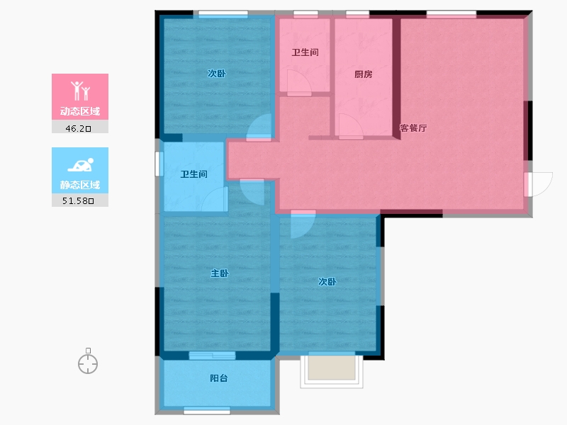 河南省-郑州市-蓝宝·桃源里-86.90-户型库-动静分区