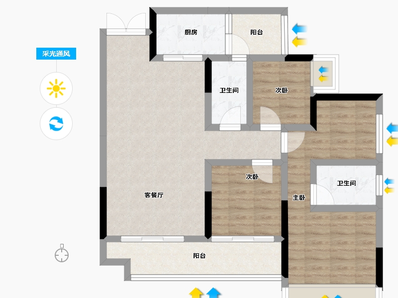 重庆-重庆市-海成金科印江府-84.37-户型库-采光通风