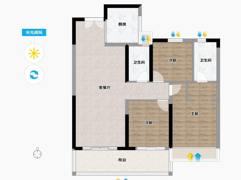 江苏省-苏州市-南山观枫四季花园-96.57-户型库-采光通风