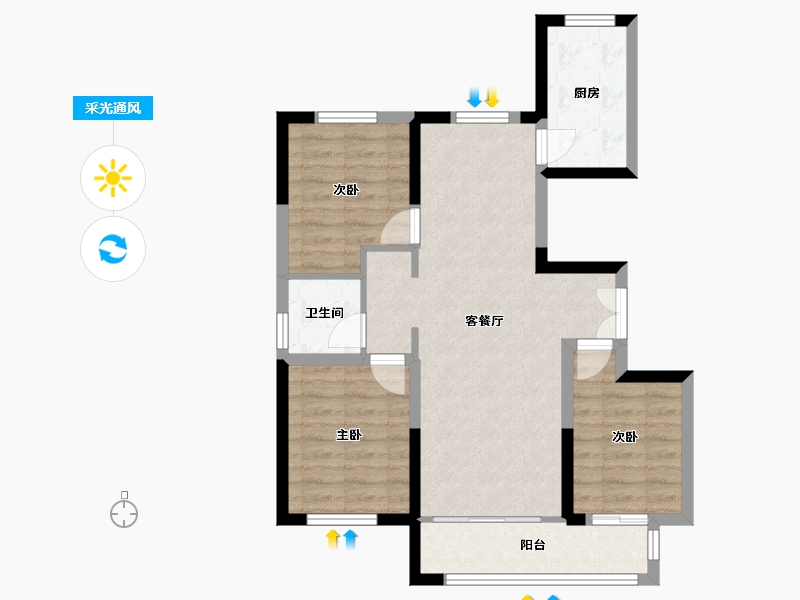 宁夏回族自治区-银川市-宁夏中房花语轩-90.00-户型库-采光通风