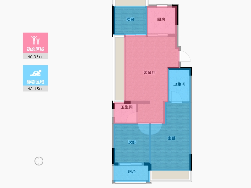 江苏省-苏州市-滨江东原印江澜-80.00-户型库-动静分区