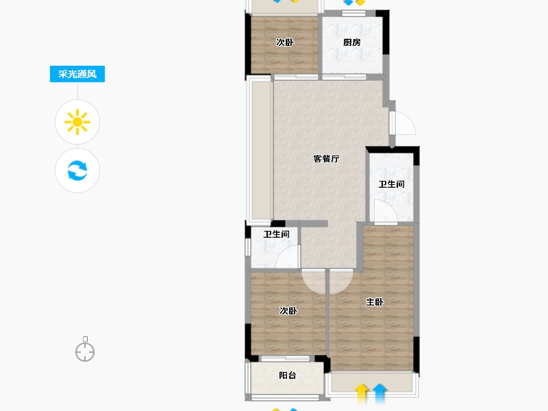 江苏省-苏州市-滨江东原印江澜-80.00-户型库-采光通风