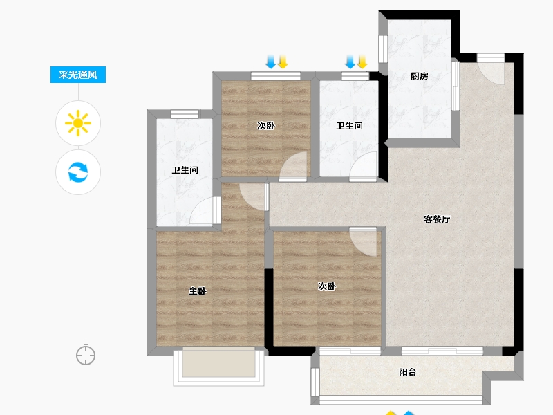 浙江省-宁波市-北辰香麓湾-76.00-户型库-采光通风