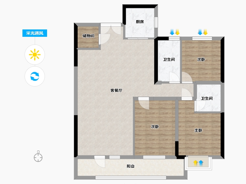 辽宁省-丹东市-水岸澜庭-100.00-户型库-采光通风