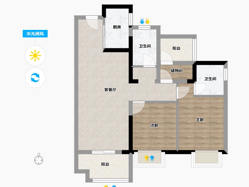 广东省-肇庆市-​世茂滨江壹号-70.57-户型库-采光通风