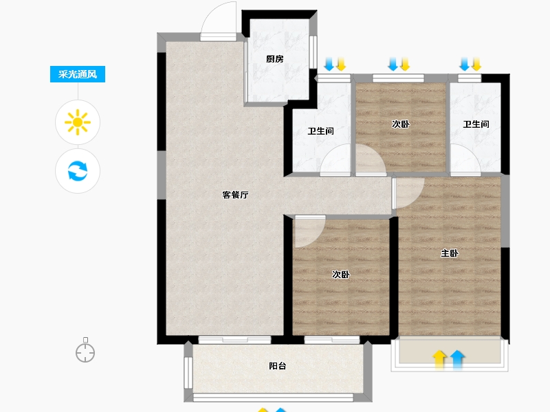 河南省-郑州市-东原阅城-89.60-户型库-采光通风