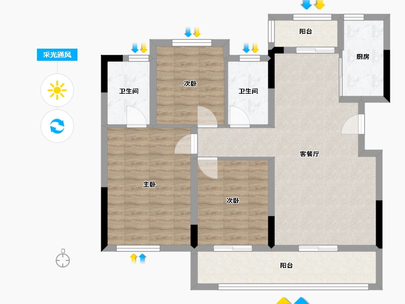 四川省-南充市-优品道珑玺湾-87.00-户型库-采光通风